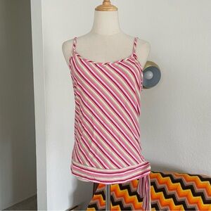 Vintage Deadstock 1990s Surfer Skater Anchor Blue Stripe Tie at Hem Tank Top